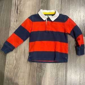 Mini Boden Red Blue Stripe 11 Patch Rugby Polo Long Sleeve 2-3 years boys